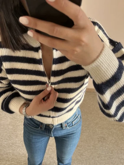 بامبر بافت راه راه سورمه ای H&M کد 256