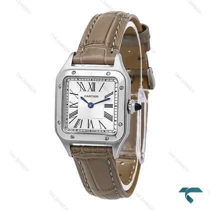 ساعت زنانه کارتیه سانتوس دومونت بند چرم طوسی Cartier-6703-L