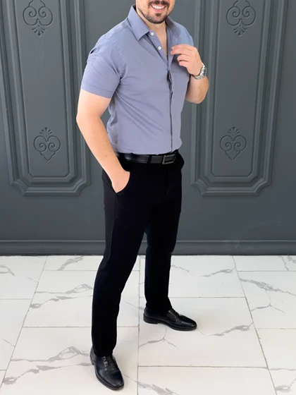 پیراهن ساده 031662 طوسی_آبی