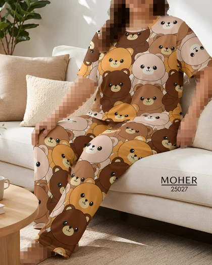 ست لباس راحتی سایز بزرگ با طرح خرس عروسکی