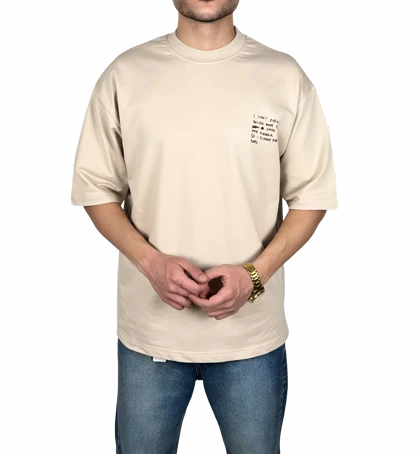 تیشرت آستین کوتاه مردانه کرمی طرح دار گرافیکی