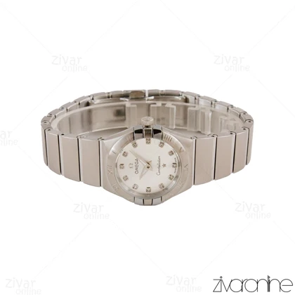 ساعت امگا کانسلیشن زنانه تمام نقره ای نگین‌دار 104785
