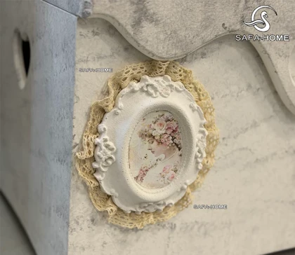 ست میز چرخ خیاطی مدل دوژان طرح کرم پتینه طوسی