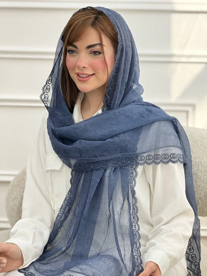 شال حریر مجلسی دور دانتل گوچی