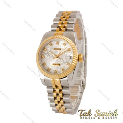 ساعت رولکس زنانه دورنگ طلایی صفحه طرح دار Rolex-4865-L