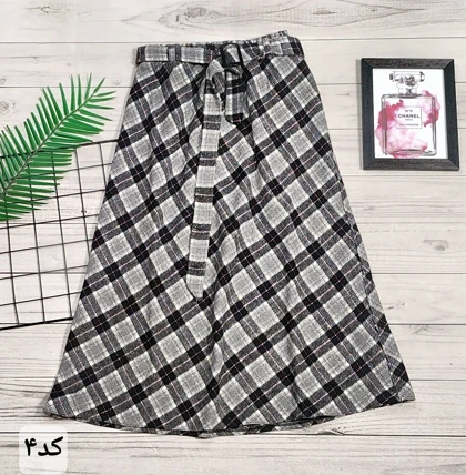 دامن چهارخونه پشمی قد 75 کد 50129