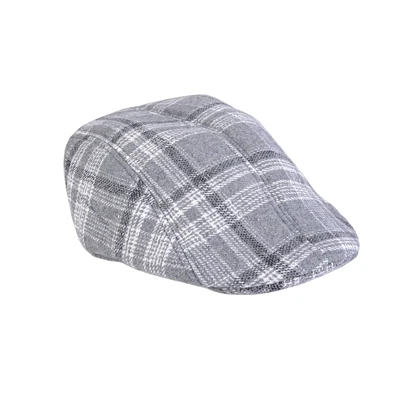 کلاه باراتا چهارخونه مردانه طوسی