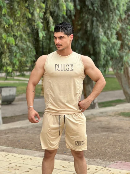 پکیج کد S1052 شامل رکابی آستین حلقه‌ای+ شلوارک با تم نسکافه ای