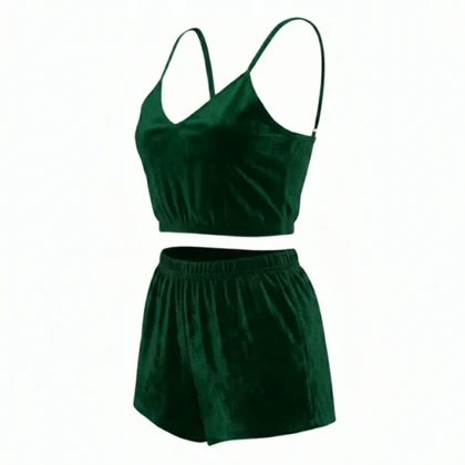 ست نیم‌تنه و شلوارک مخمل سبز