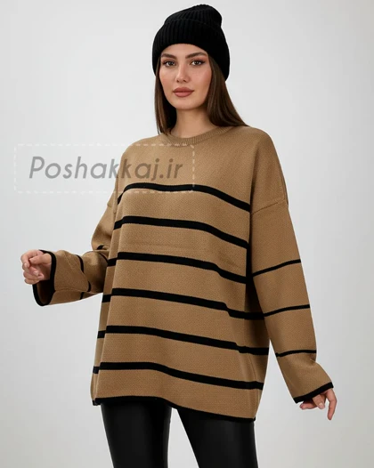 بلوز بافت زنانه راه راه دشت آستین بلند یقه گرد قد 75 کد1887