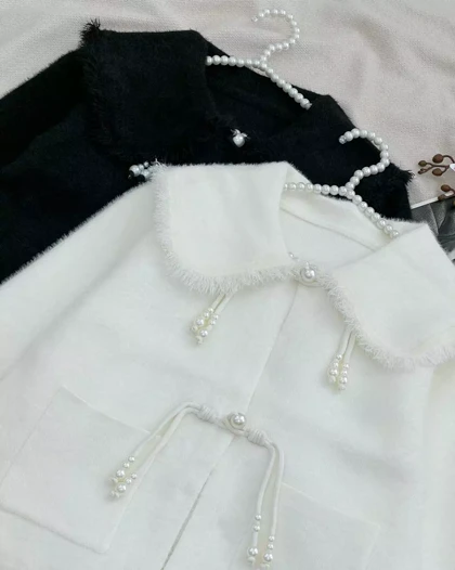 ژاکت بافت موهر دکمه مروارید کد 5771