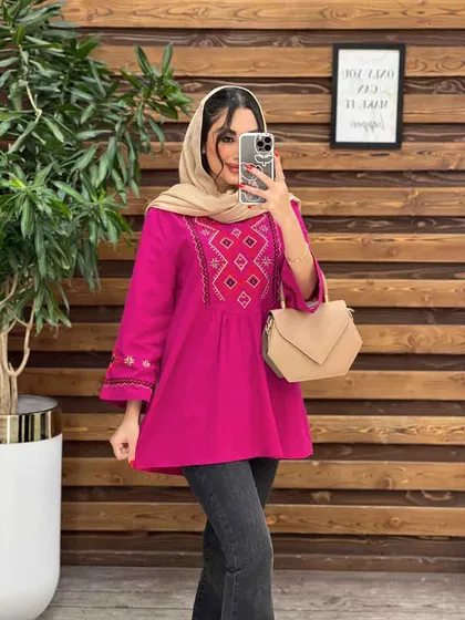 مانتو جلو بسته گلدوزی رنگی