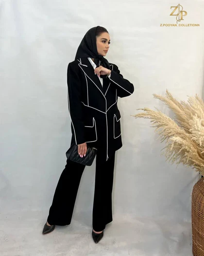 کت تک زنانه کرپ مجلسی مغزی دوزی مشکی گیسو