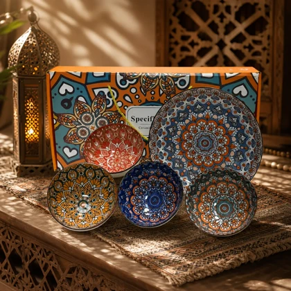 ست 5 عددی سرامیکی مراکشی همراه پک‌کادویی