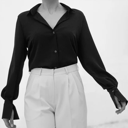 شومیز زنانه کرپ یقه پایه دار کریستینا (Cristina) سین استایل