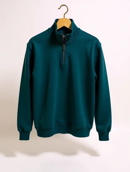 دورس نیم زیپ لش سبز اردکی تیره (Dark Teal Green) پارچه سه نخ پنبه کیفیت پرمیوم پلاس اورجینال دیلم