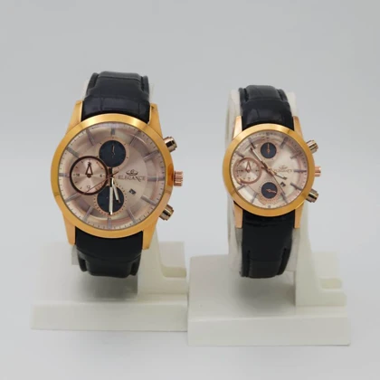 ساعت مچی ست مردانه و زنانه الگانس Elegance با بند چرم و سبک 3موتوره