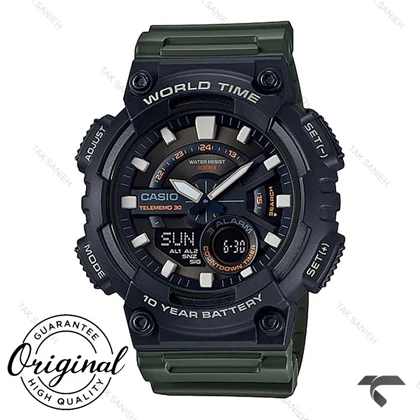 ساعت کاسیو مردانه AEQ-110W-3AV اصل مشکی بند سبز Casio-11853-G