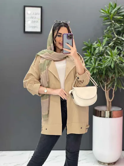 مانتو کتی لینن جیب کج