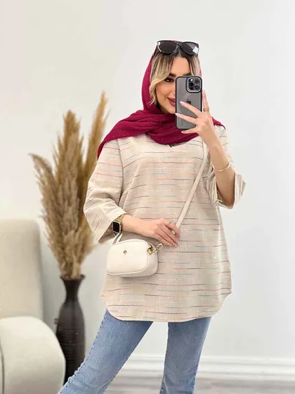 مانتو لینن نچرال یقه دار
