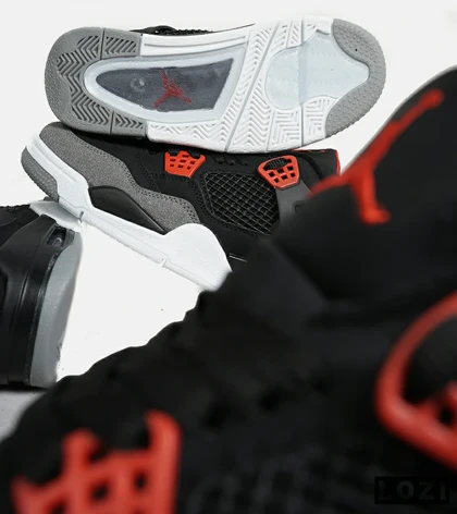 کتانی ساق‌دار بزرگ پا مشکی طوسی قرمز Nike air jordan 4 مدل 7382