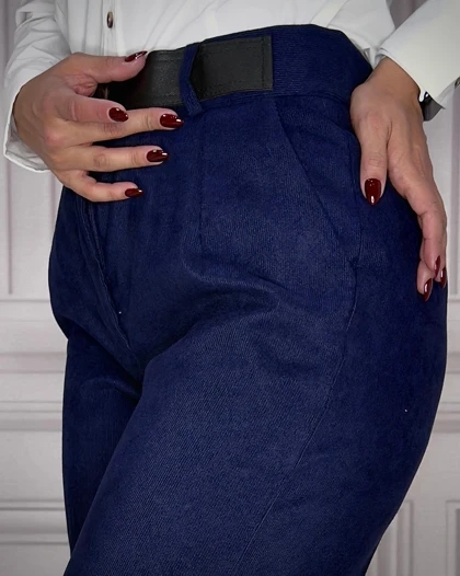 خرید شلوار بگ مخمل کبریتی سرمه ای زنانه Women's Navy Corduroy Baggy Pants قد 107 سایز بندی 40 تا 48 کد 914102