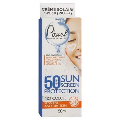 کرم ضد آفتاب بی رنگ پیکسل با 50+SPF مناسب پوست خشک و معمولی