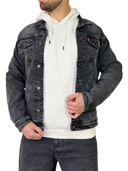 کت جین مردانه گرم بالا کاپشن رنگ ذغالی کد 0345