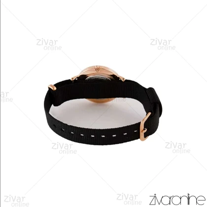 ساعت دنیل ولینگتون زنانه قاب رزگلد صفحه سفید بند برزنت مشکی 104970