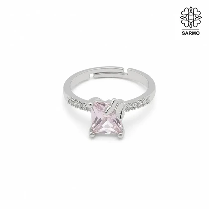 انگشتر استیل پروانه نگین‌دار صورتی کد 509151017