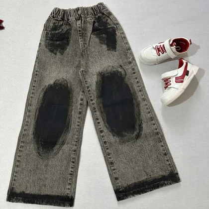 شلوار جین کمرکش زغالی مشکی دخترانه اورجینال