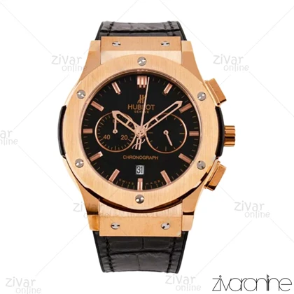 ساعت هابلوت مردانه کلاسیک فیوژن سه موتوره رزگلد مشکی بند چرم 102923