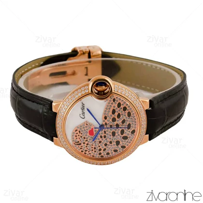 ساعت کارتیر بالن بلو بندچرم دورنگین رزگلد 105265