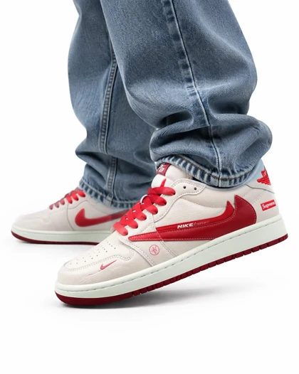 کفش کتانی مردانه مدل نایکی ترویس سوپریم کرم قرمز Nike travis supreme