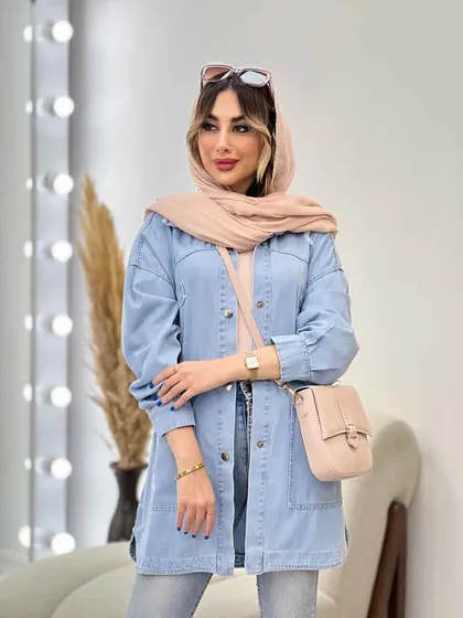 مانتو جین جیب کج زاپ‌دار