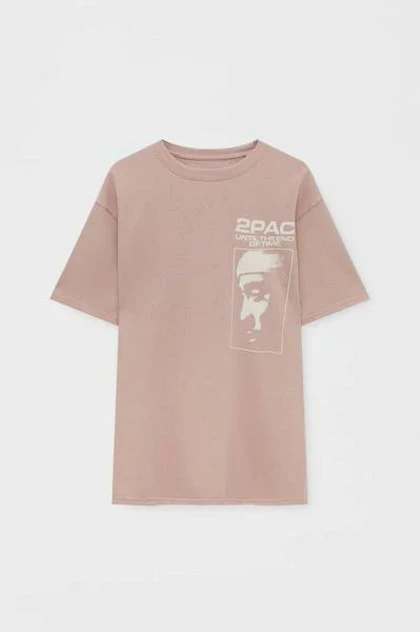 تیشرت مردانه اورسایز کالباسی طرح توپاک pull & bear
