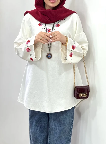 مانتو لینن گلدوزی نرگس کد 5953