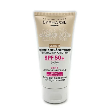 ضد آفتاب ضد پیری رنگی بایفاس SPF 50 مدل Medium مناسب انواع پوست حجم 50 میلی‌لیتر