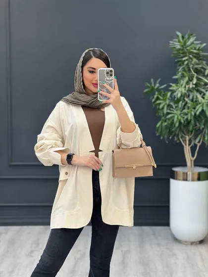مانتو لینن سر آستین چاک دو جیب
