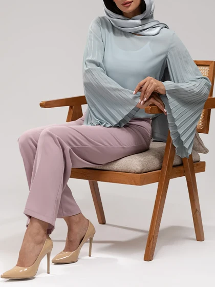 بلوز زنانه کرپ حریر آستین کلوش پلیسه 40103