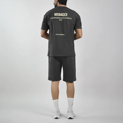 ست تیشرت و شلوارک اسپرت شنگلی مدل T110 طوسی تیره