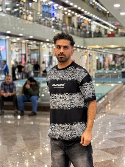 تیشرت لش باکسی مشکی طرح بوته جقه ایرانی فوق العاده خفن وجدید