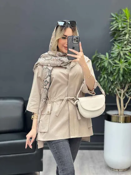 مانتو لینن دکمه مخفی دو جیب
