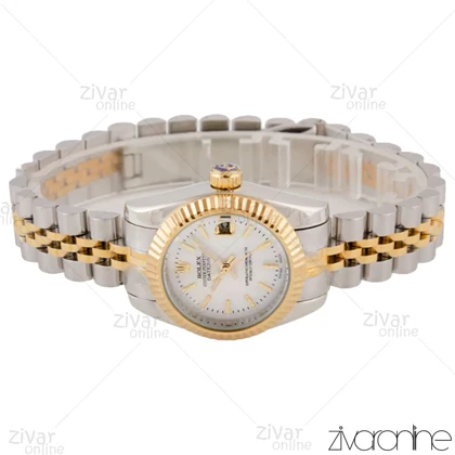 ساعت رولکس دیت جاست زنانه صفحه سفید صدفی ایندکس خطی اسمال 105808