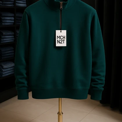 دورس نیم زیپ لش سبز اردکی تیره (Dark Teal Green) پارچه سه نخ پنبه کیفیت پرمیوم پلاس اورجینال دیلم