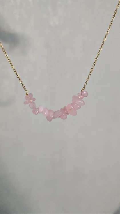 دستبند و گردنبند با سنگ رز کوارتز اصل و نقره