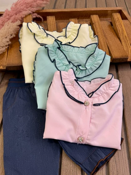 شومیز شلوارک یقه چین‌دار