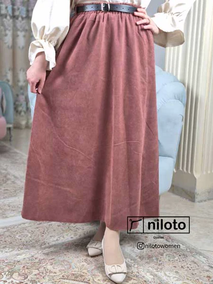 دامن مخمل کبریتی بلند با کمربند (5505)