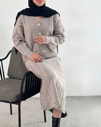 ست ژاکت بافت بهمراه دامن کد 4123