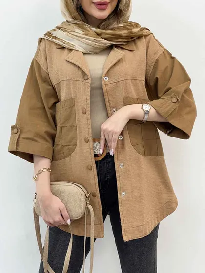 مانتو ترکیبی دو جیب برش‌دار
